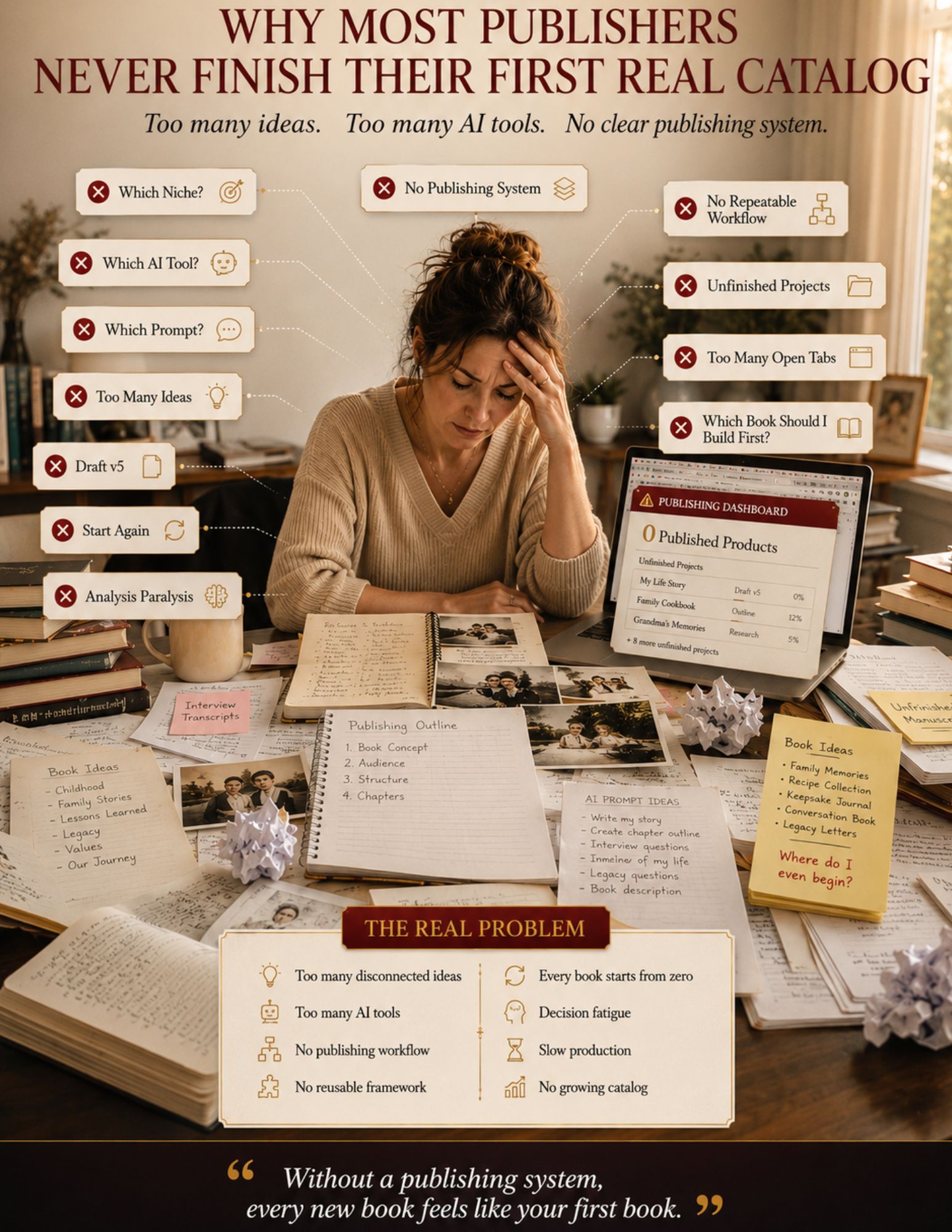 Creator overwhelmed by unfinished publishing projects