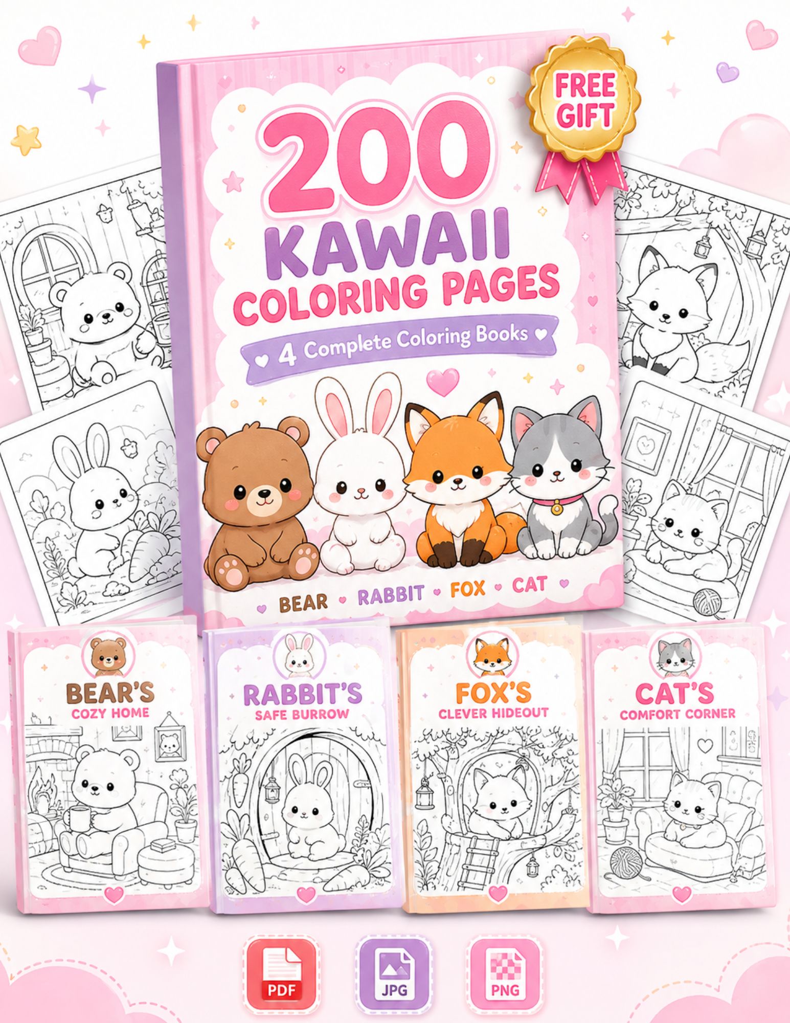 200 Kawaii Coloring Pages Free Gift