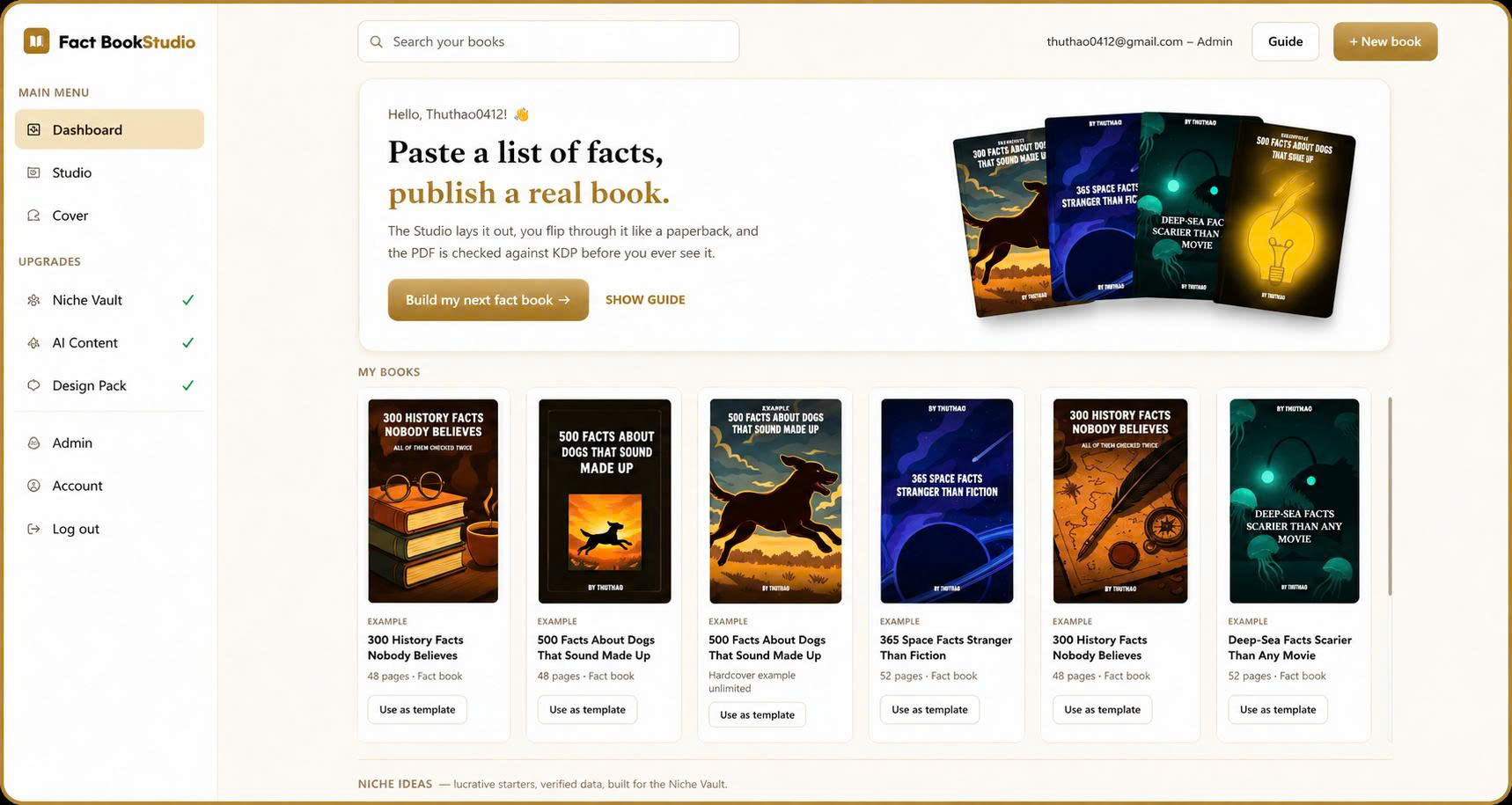 Fact Book Studio interface