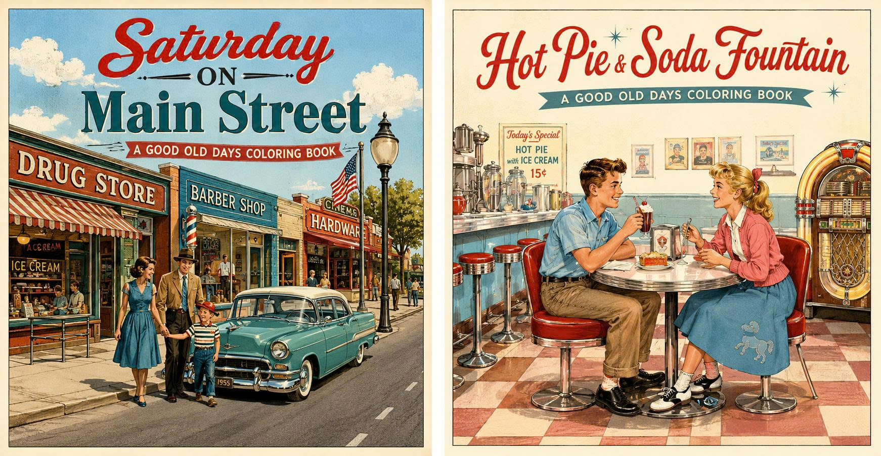 Memory Lane nostalgia coloring page illustration example